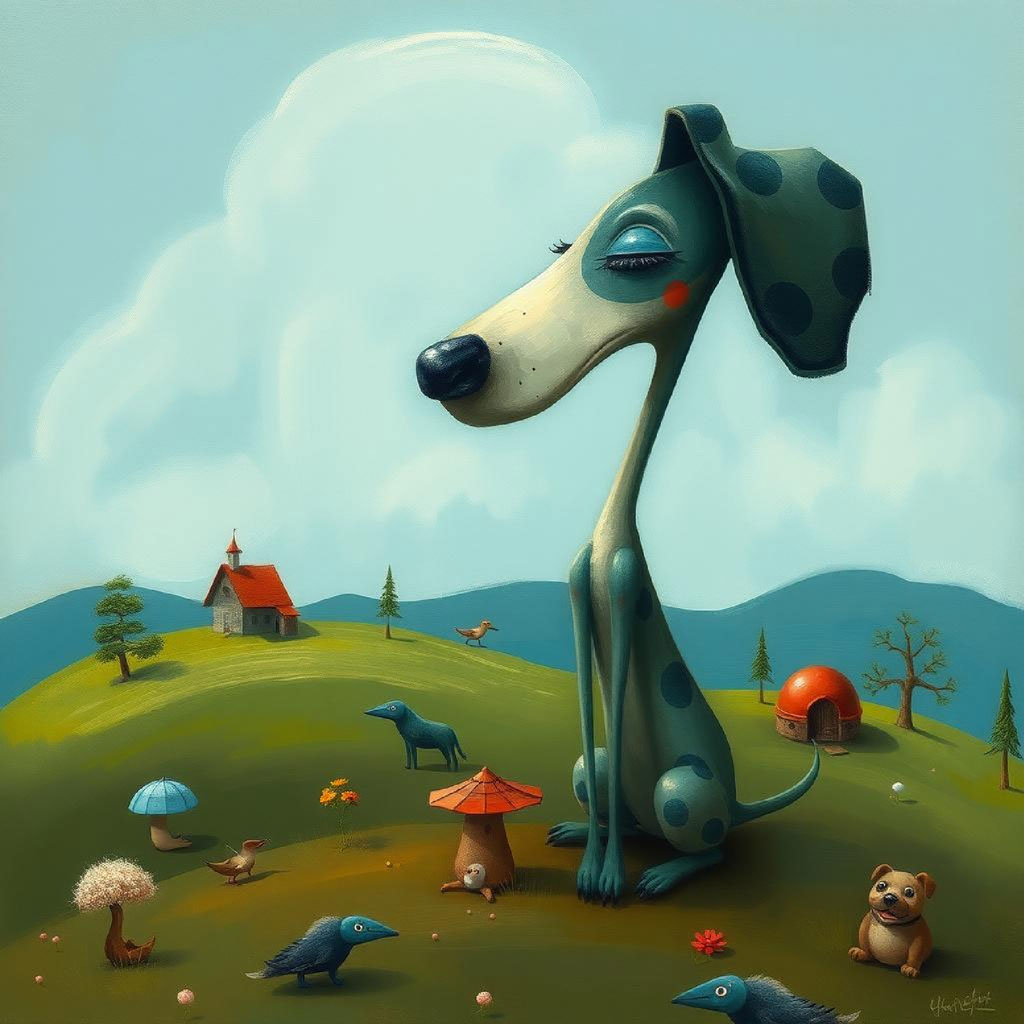 Illustration of a woman with a long neck and a blue bird flying near her