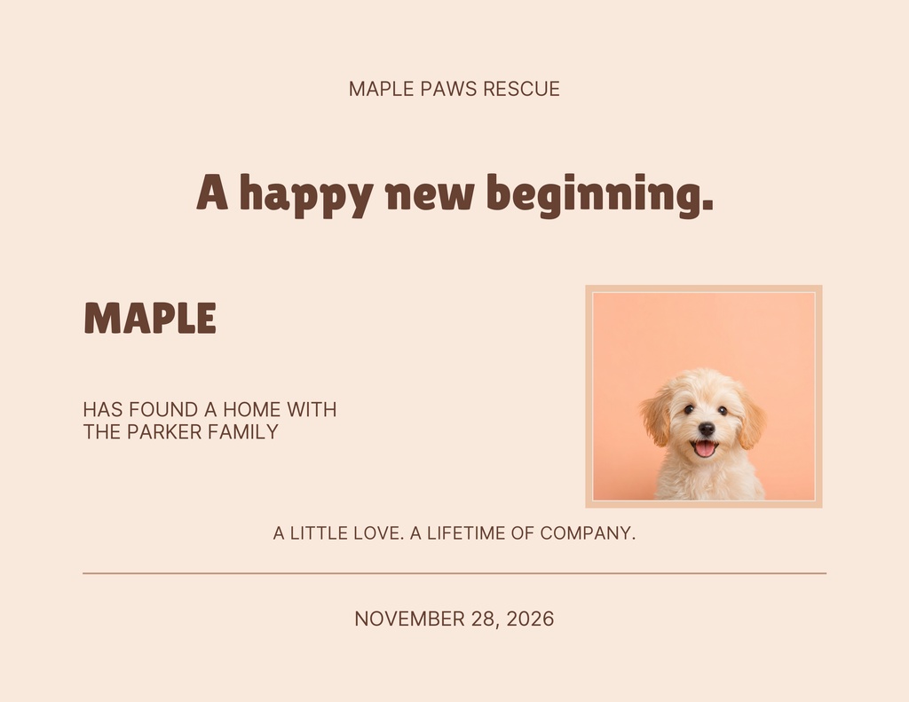 Preview for Meet Maple Keepsake Certificate Template