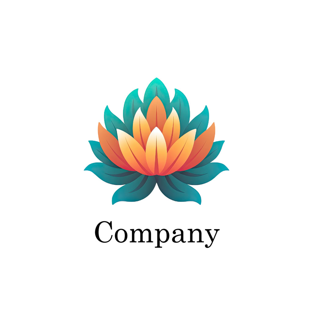 Stylized lotus flower logo with orange and teal petals