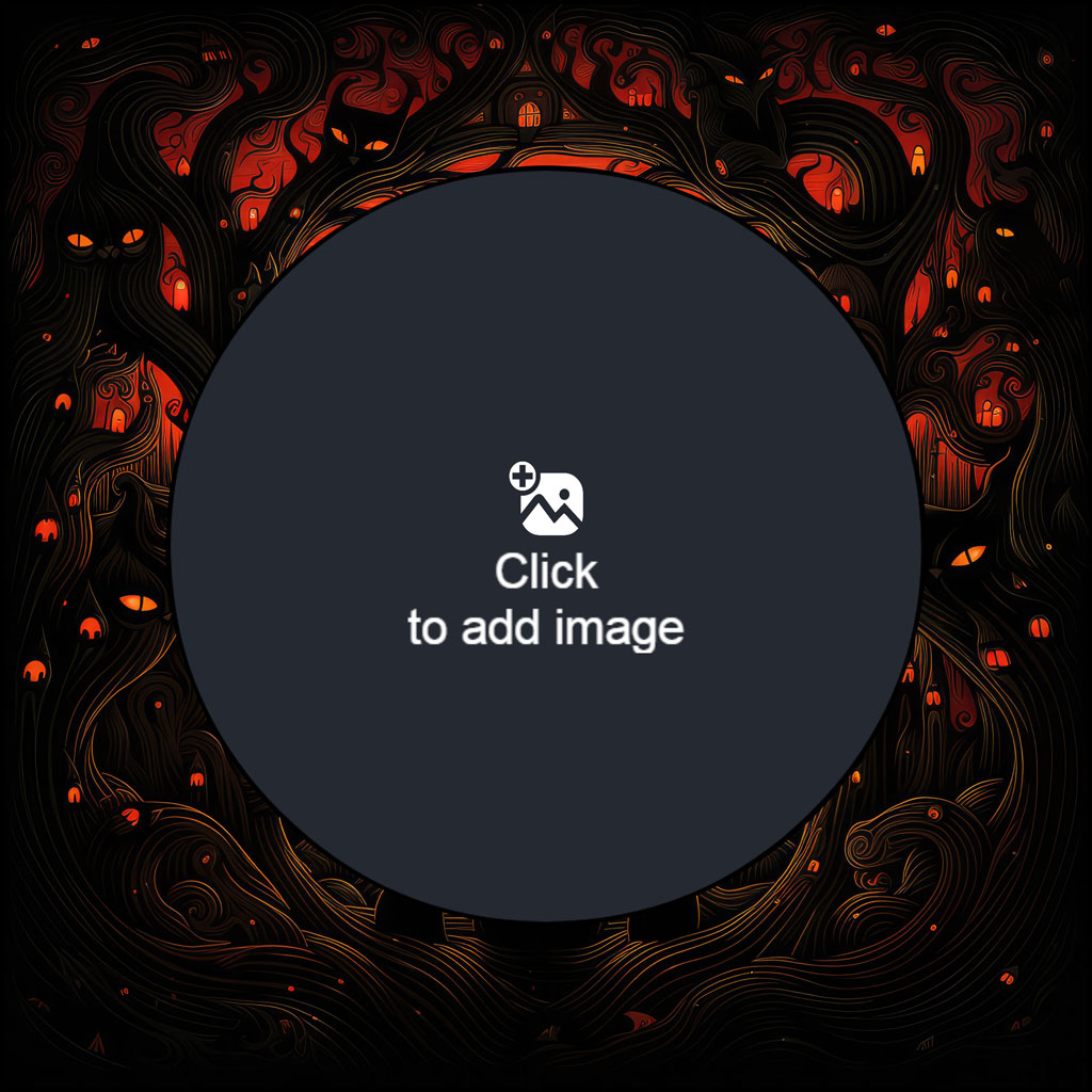 Dark gray circle on a black background with red swirling pattern