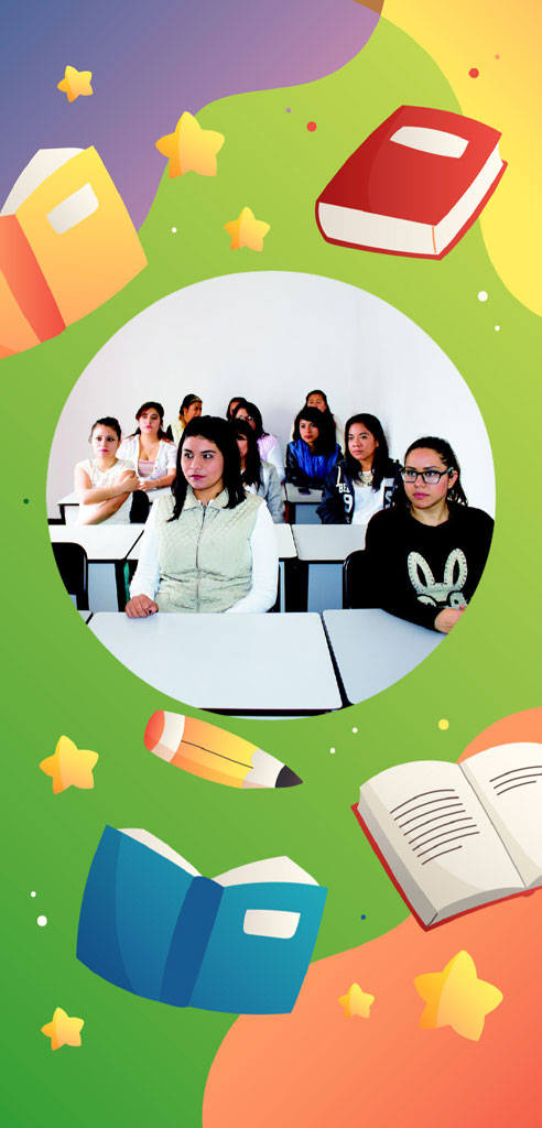 Group of young women sitting at desks in a classroom
