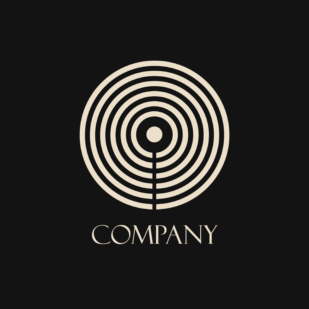 A modern company logo with concentric circles on a black background