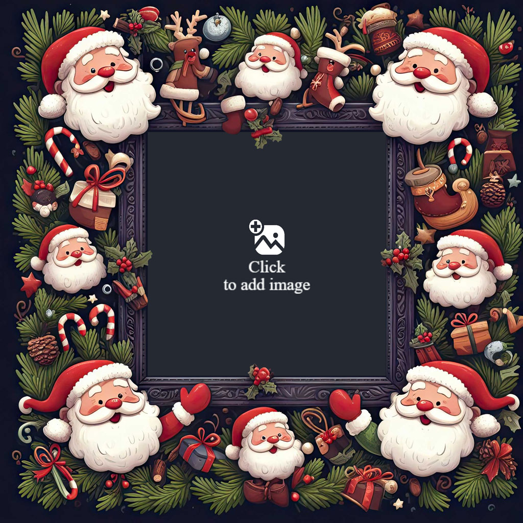 A family of four in a Christmas-themed picture frame