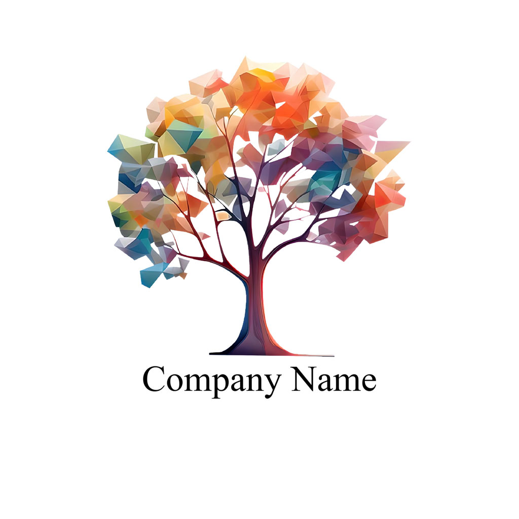 Multicolored tree logo with geometric leaves