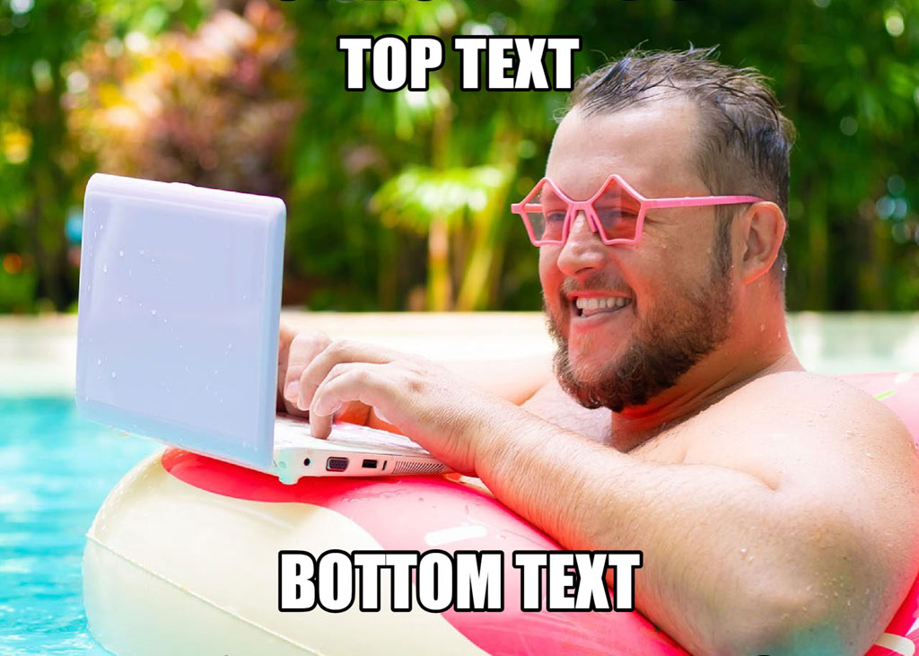 Man with pink sunglasses working on a laptop while floating in a pool