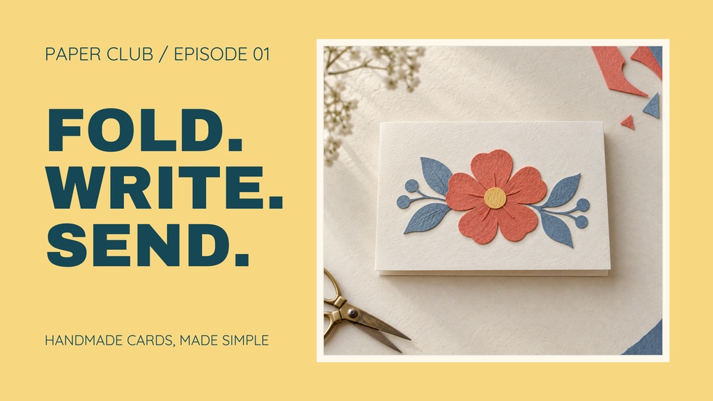 YouTube thumbnail template with bold text and a handmade card on a yellow background