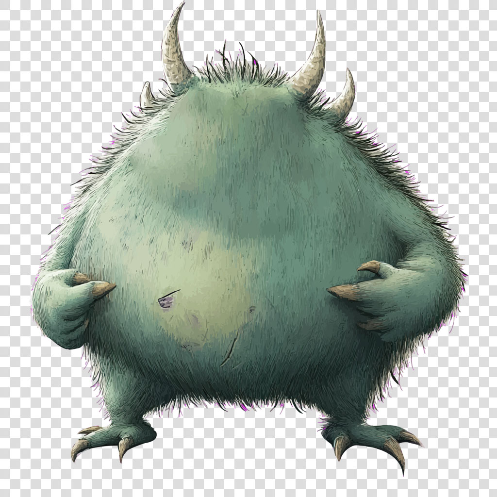 A green monster with horns and sharp claws