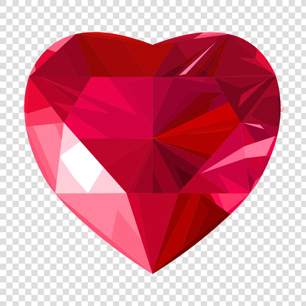 Heart-shaped ruby gemstone on black background