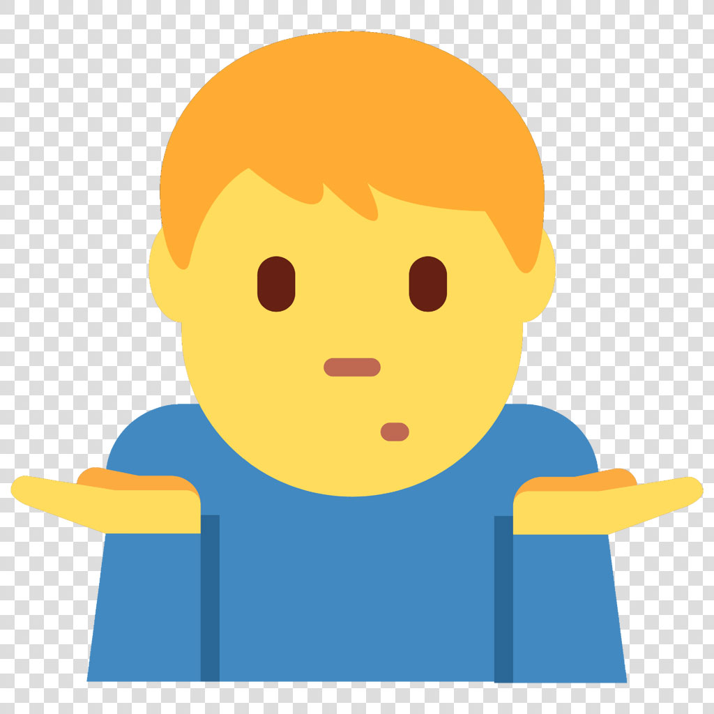 Cartoon person with a confused expression shrugging