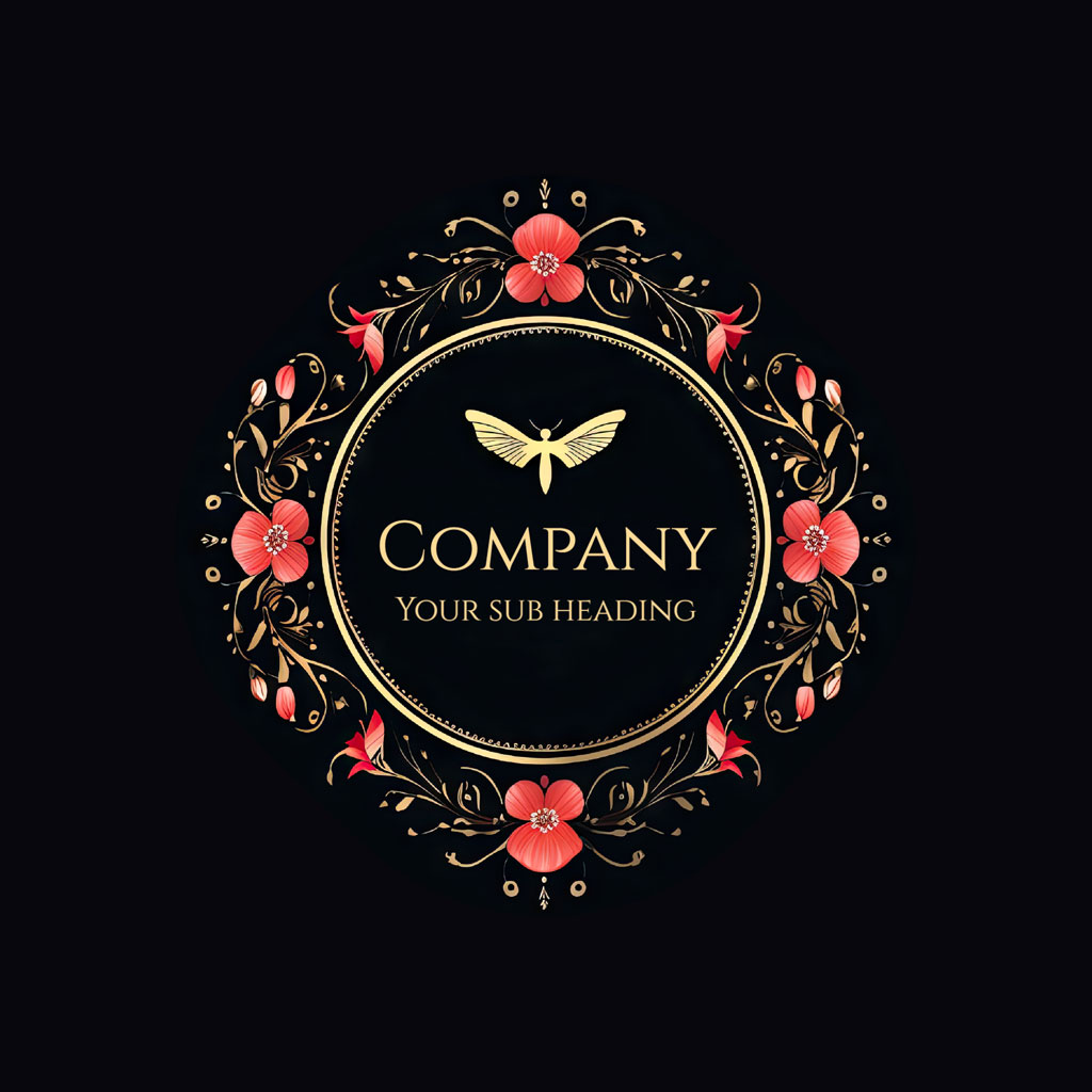 Luxury company logo template with gold bird and red flowers