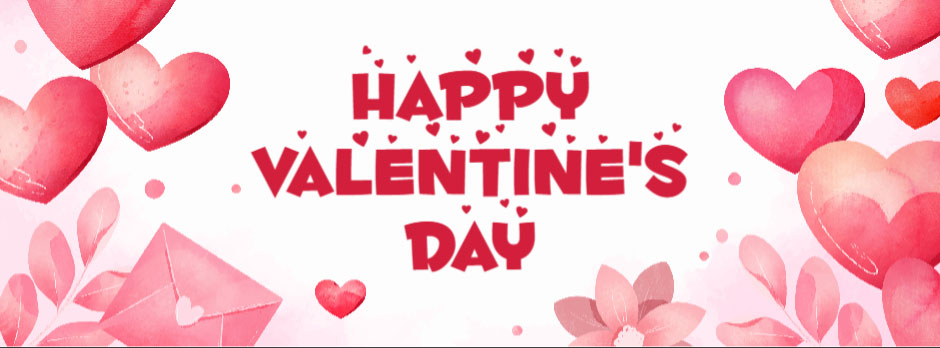 Happy Valentine's Day greeting with hearts and flowers