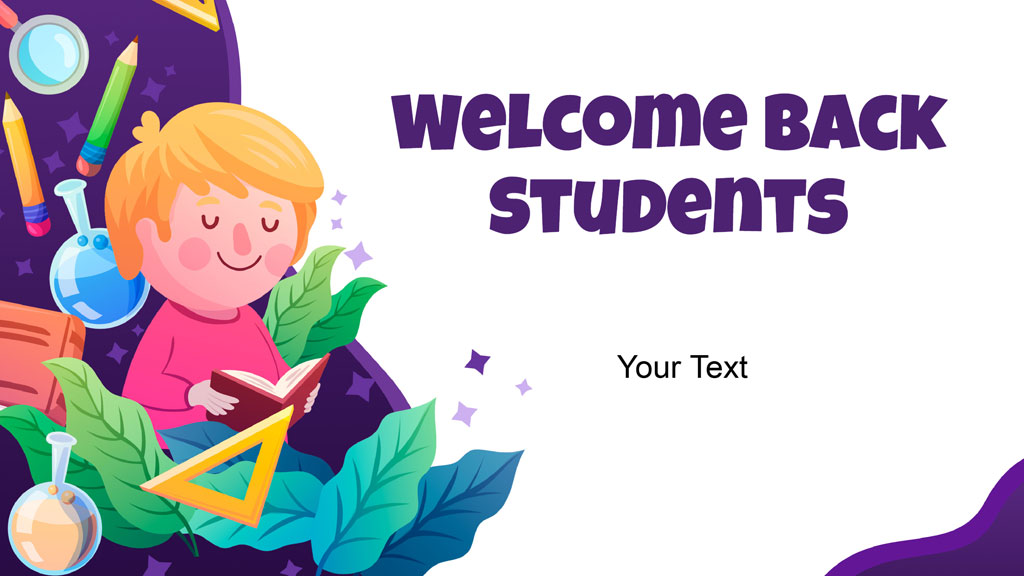 Cartoon girl reading a book surrounded by science and math tools