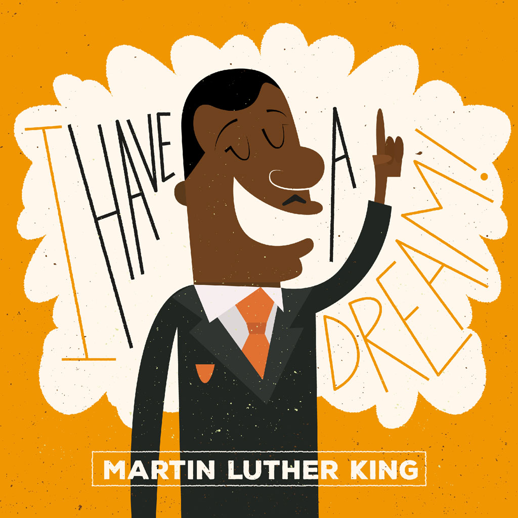 Cartoon of Martin Luther King Jr. with 'I Have a Dream' quote