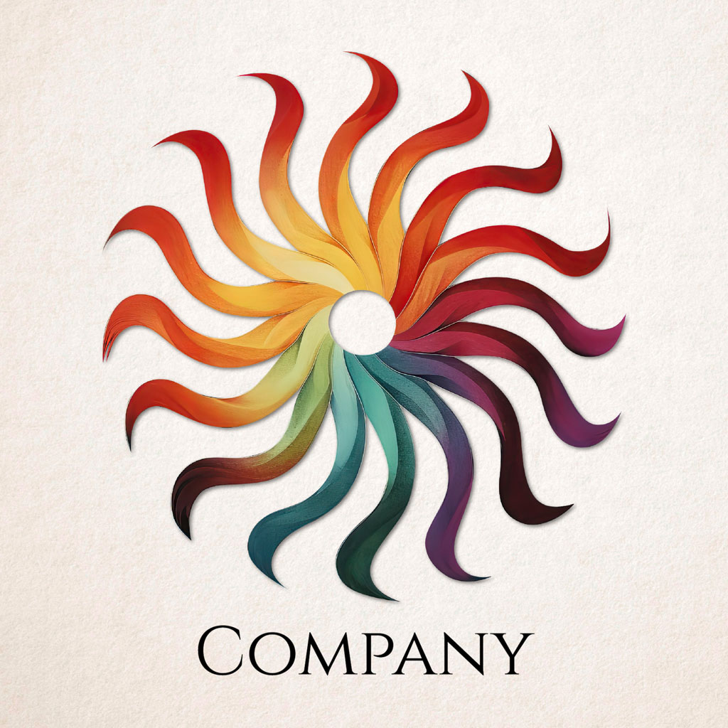 Company logo with a multicolored sunburst pattern