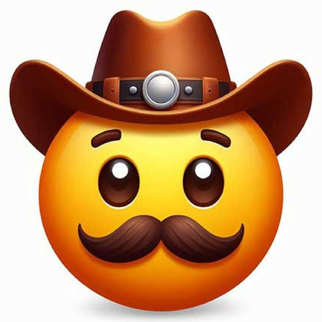 Smiling emoji with cowboy hat and mustache