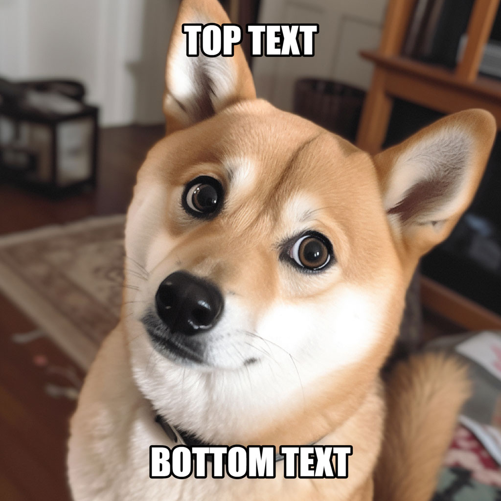 Shiba Inu dog with surprised expression and meme text overlay
