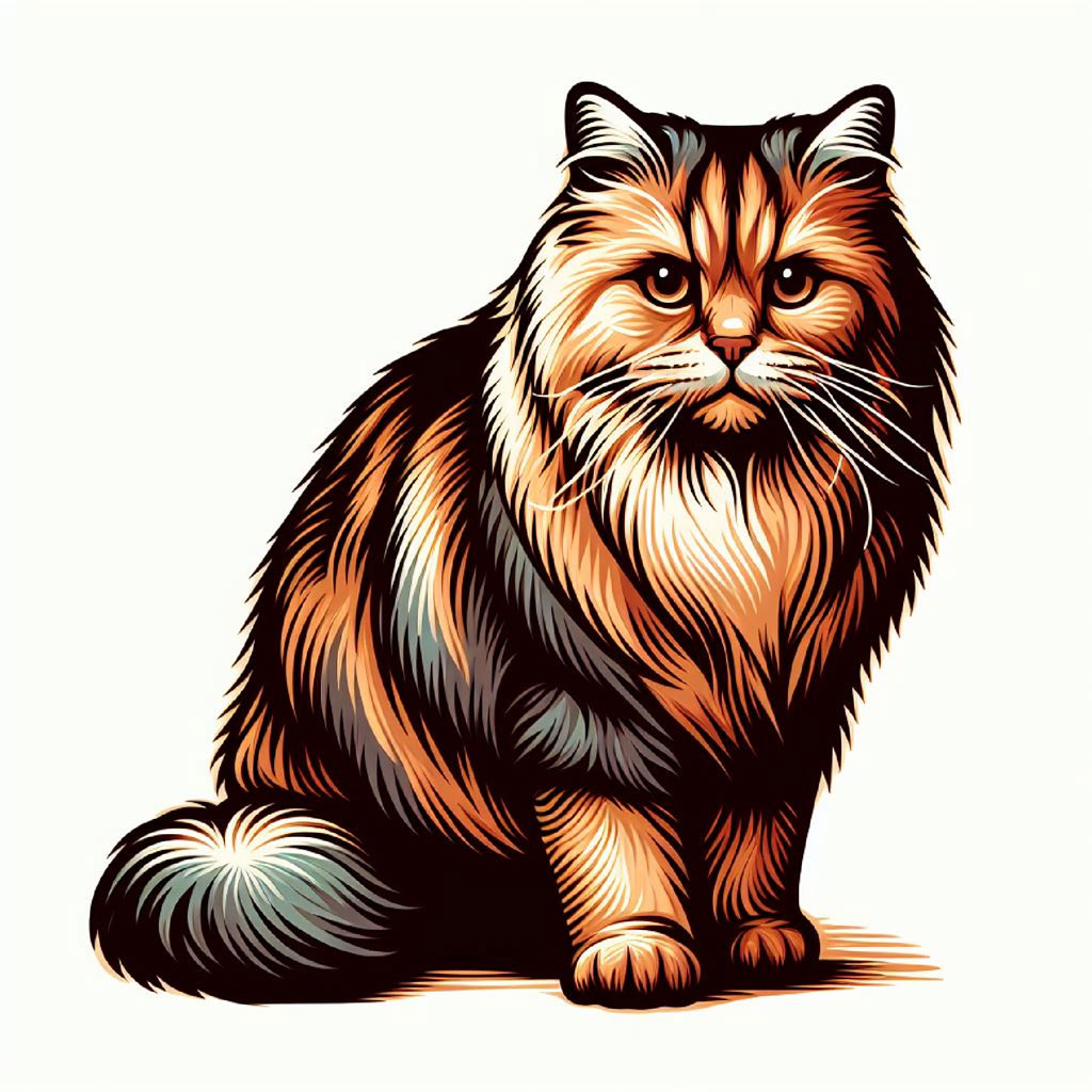 Illustration of an orange tabby cat with green eyes and white paws sitting on a white background.
