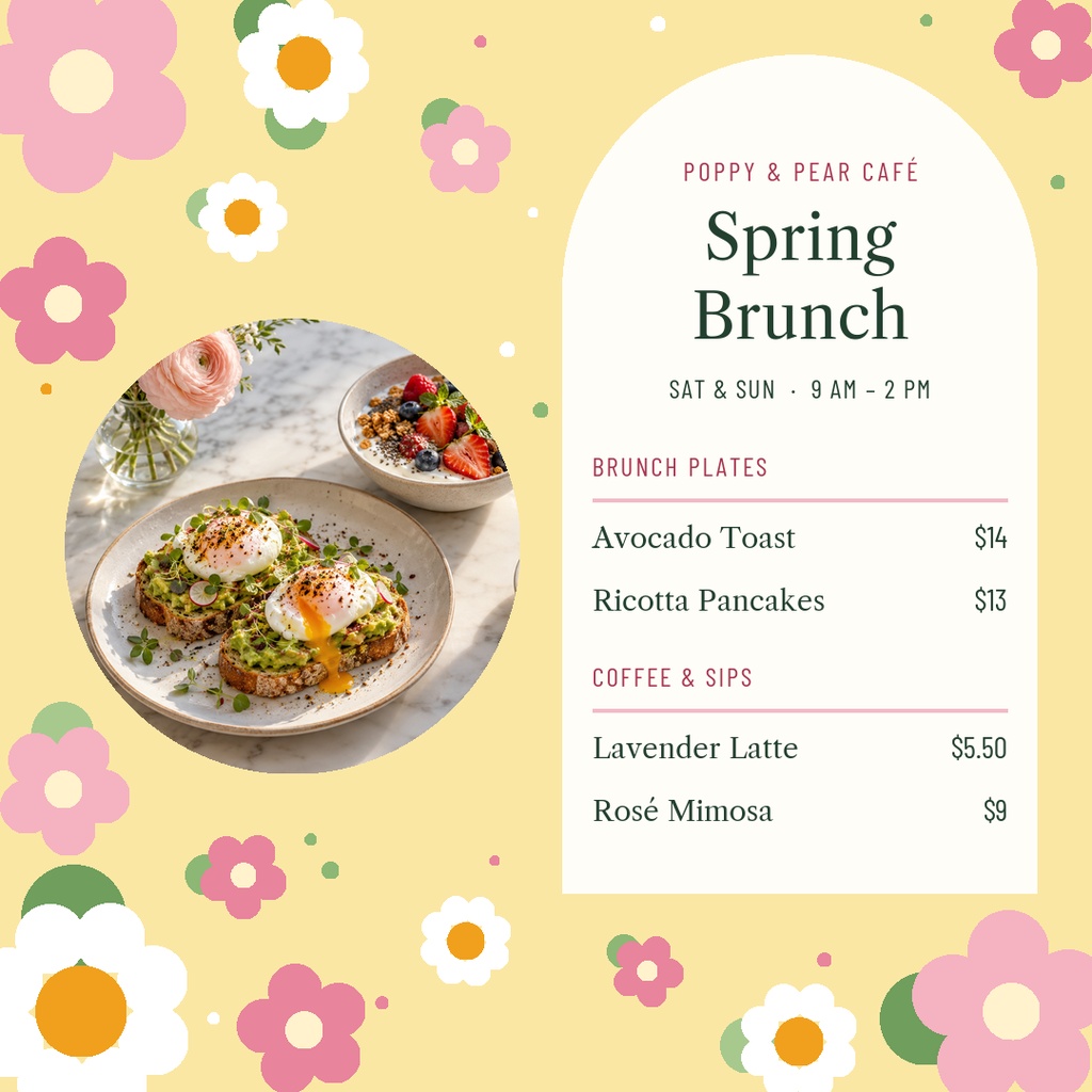 Preview for Spring Brunch Menu Square Post Template