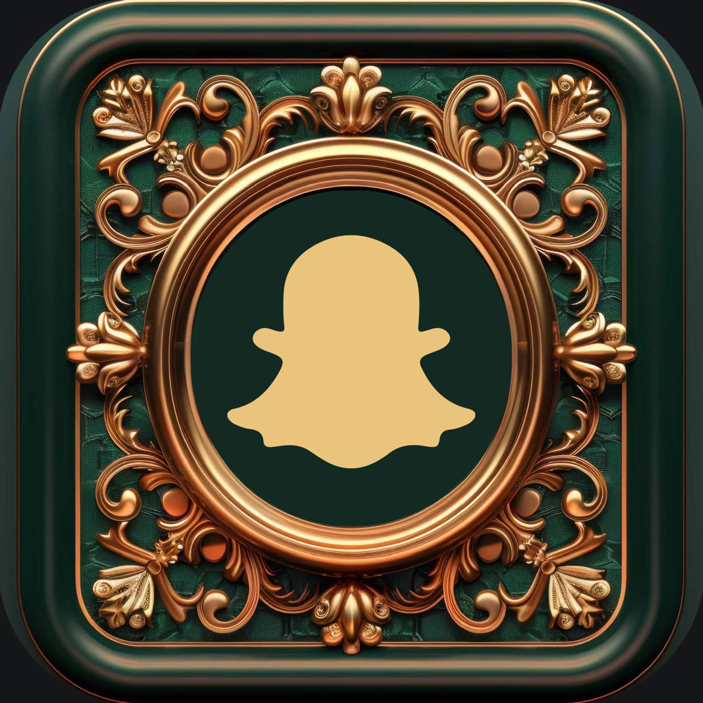 Luxurious Snapchat icon with gold ghost logo