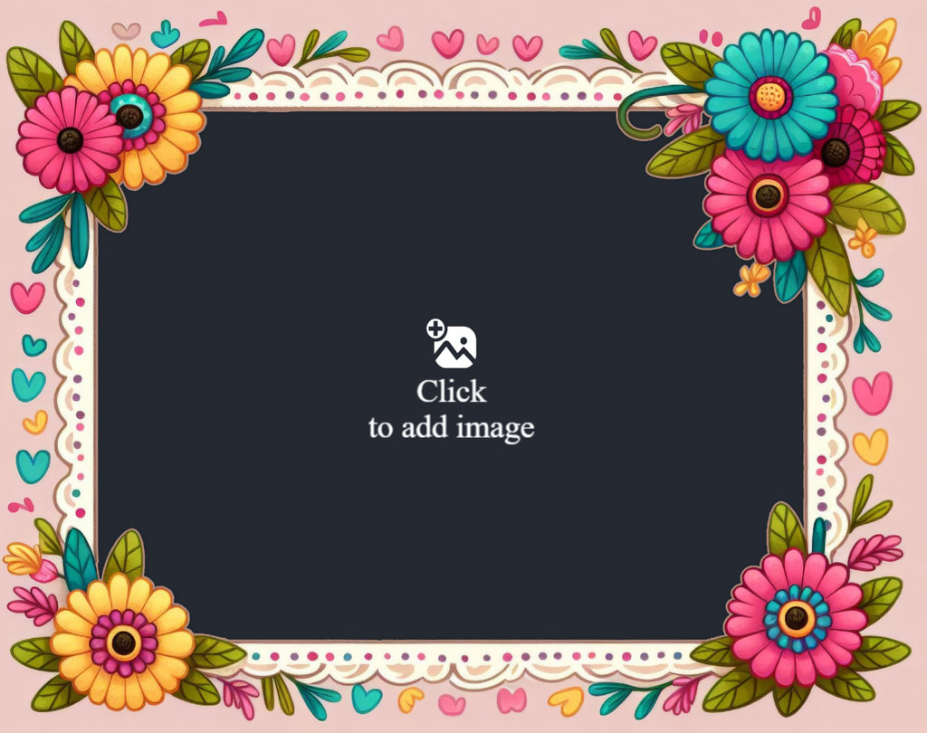 Colorful floral frame with a black center