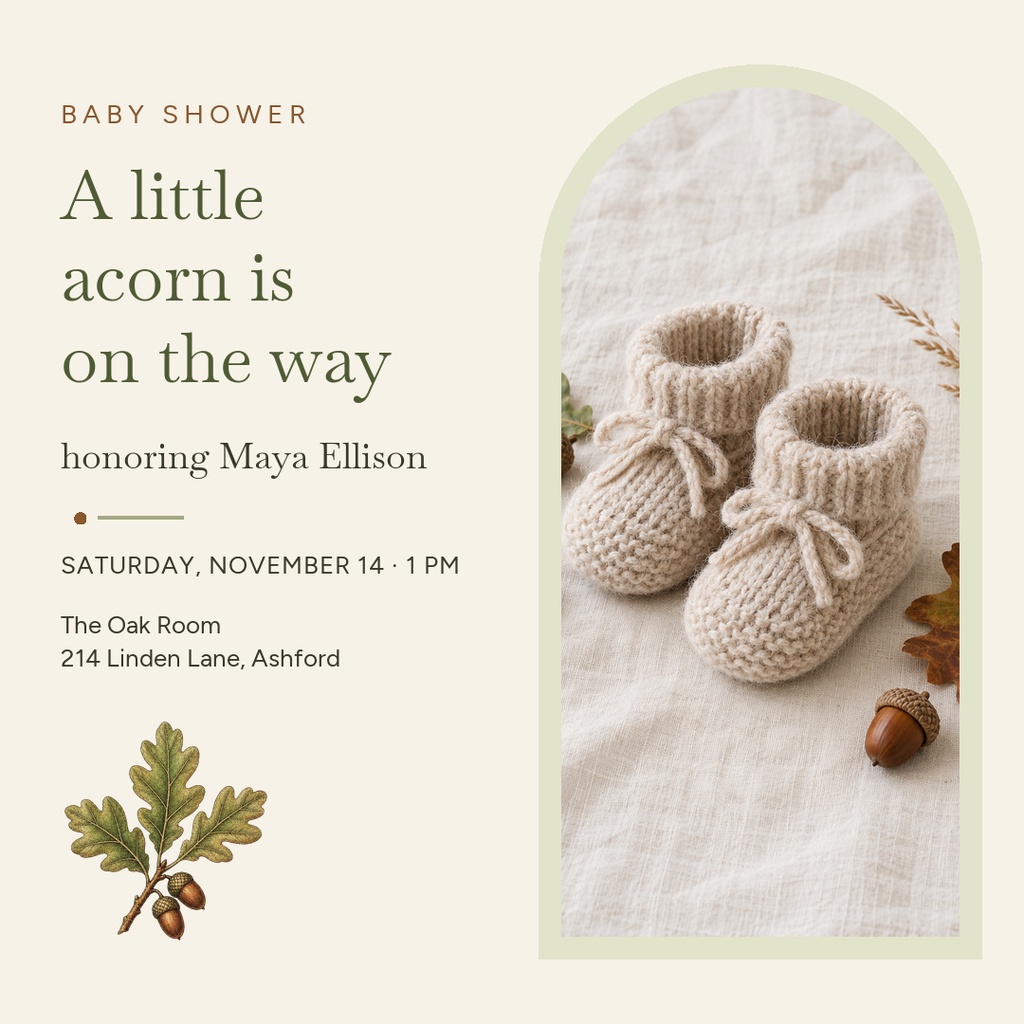 Preview for Little Acorn Baby Shower Square Post Template