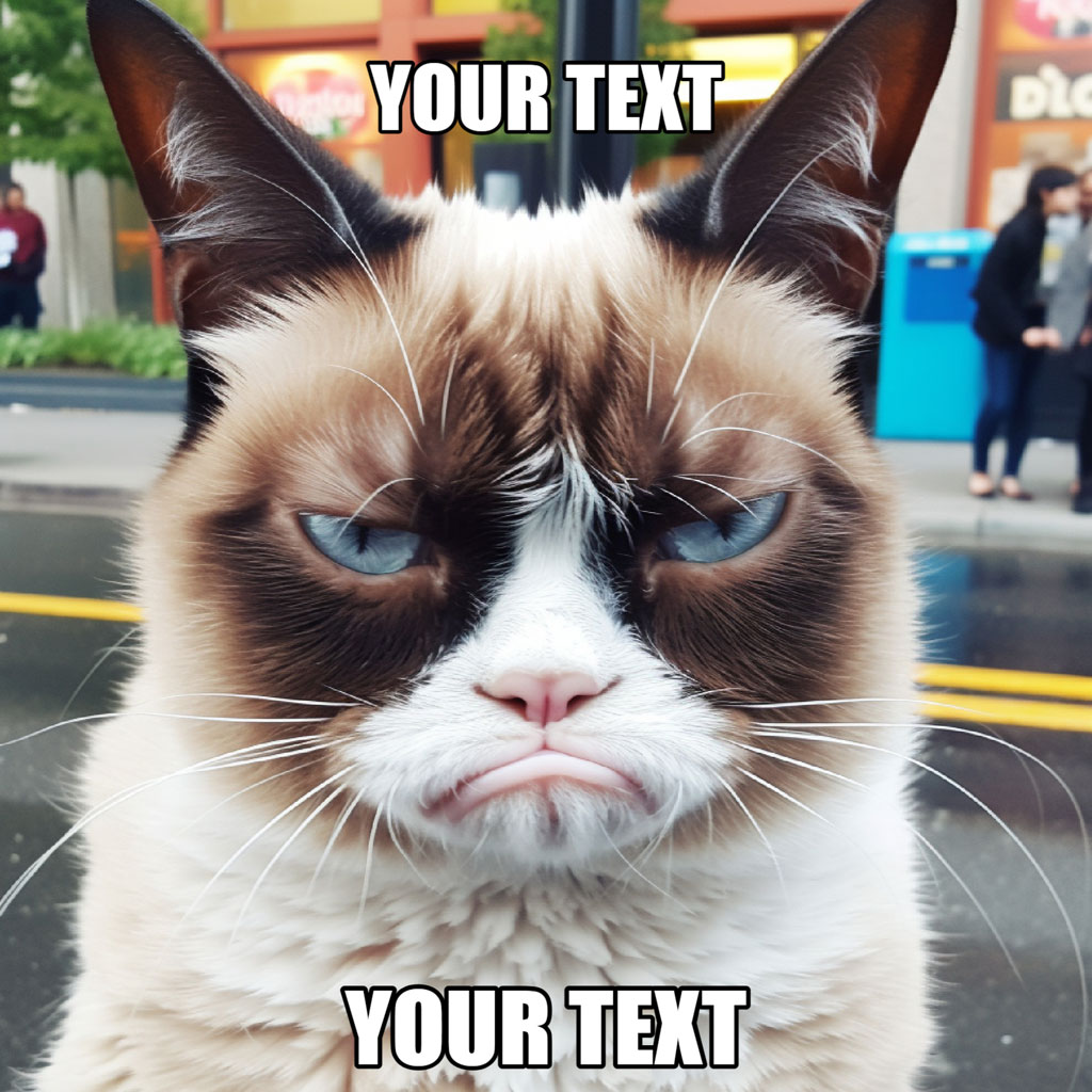 A grumpy cat with customizable text overlay