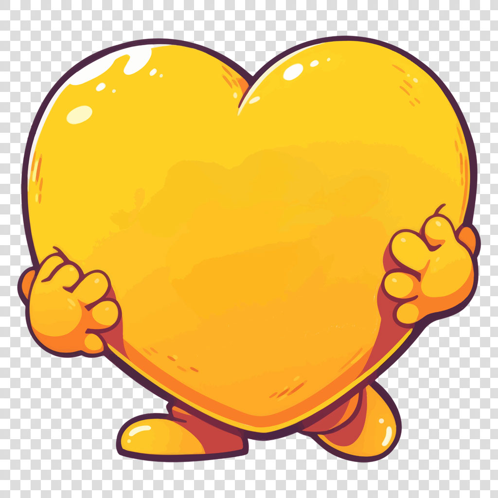 Cartoon yellow heart character holding its heart shape