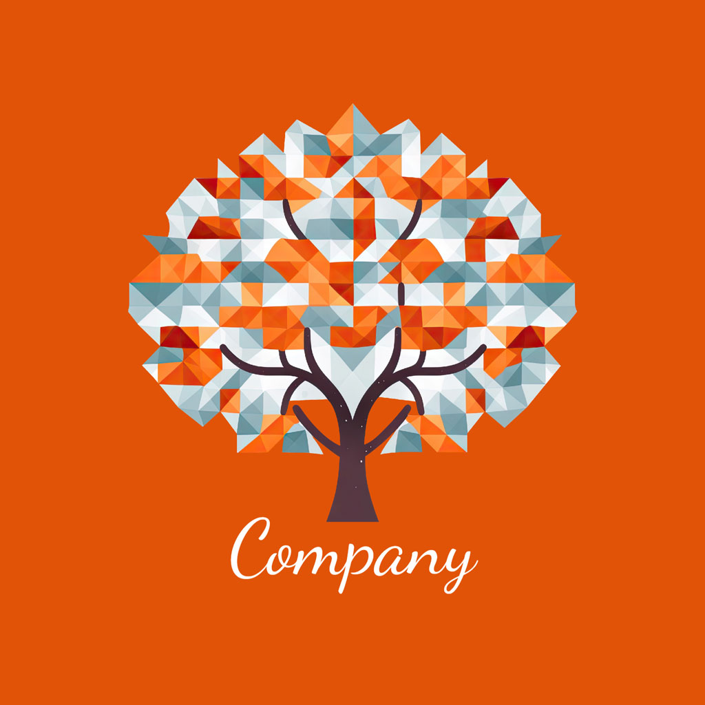 Company logo with a tree made of geometric shapes