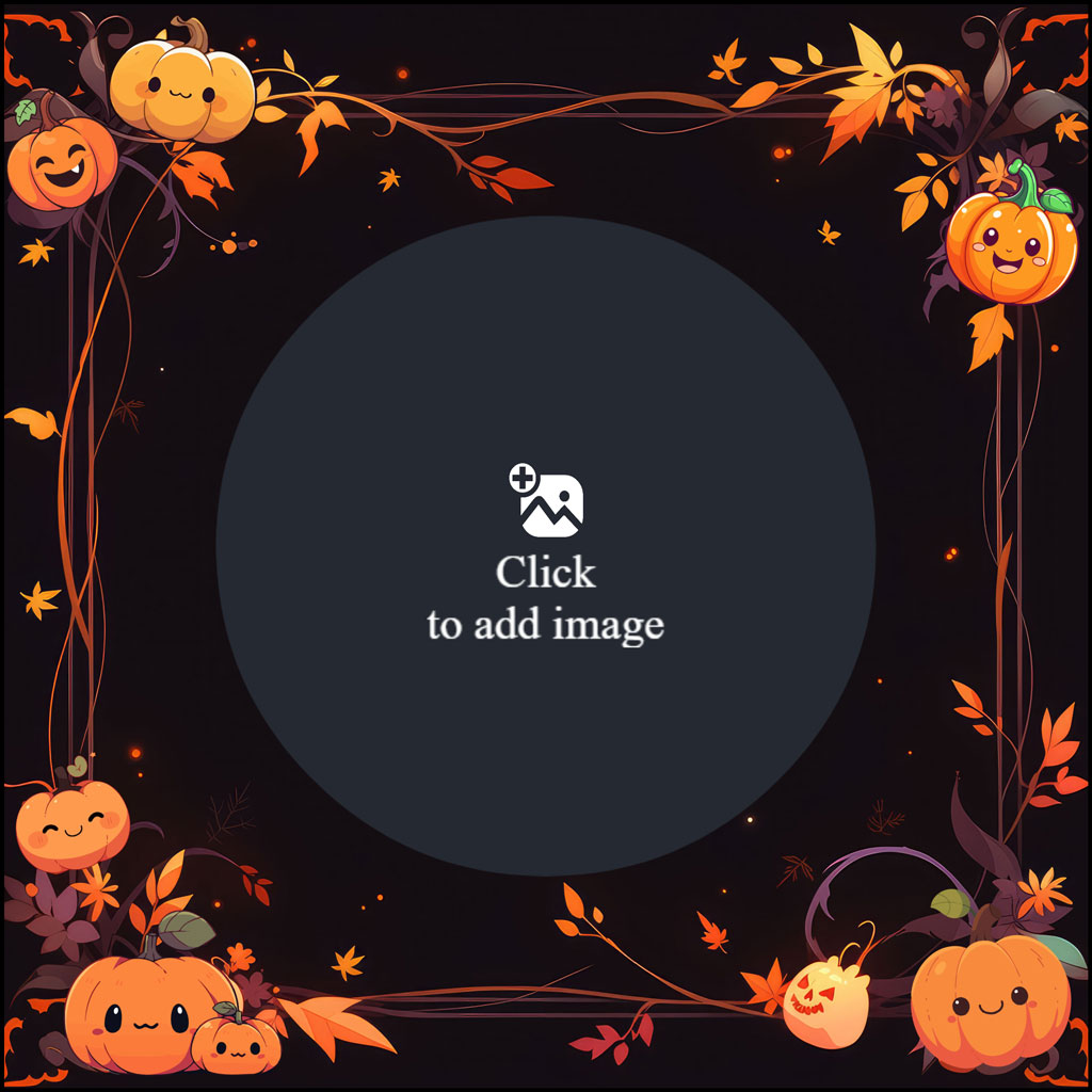 Halloween pumpkin frame with cartoon pumpkins and autumn leaves