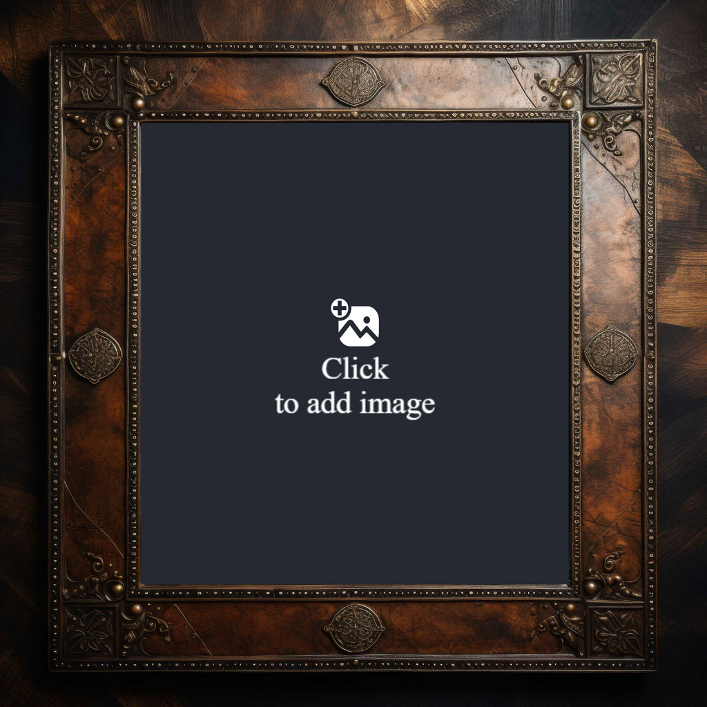 An ornate, vintage-style frame with a dark center and decorative border.