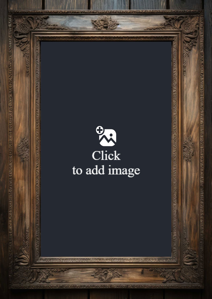 Ornate wooden picture frame with a dark background