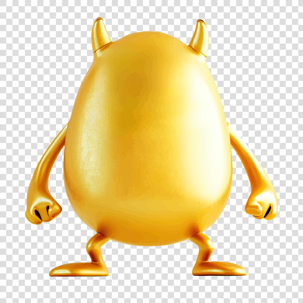 A golden character with horns and a round body