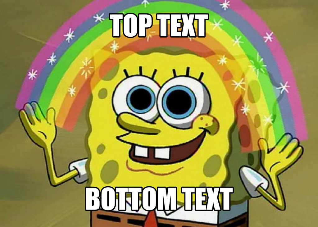 SpongeBob SquarePants with a rainbow and text overlay