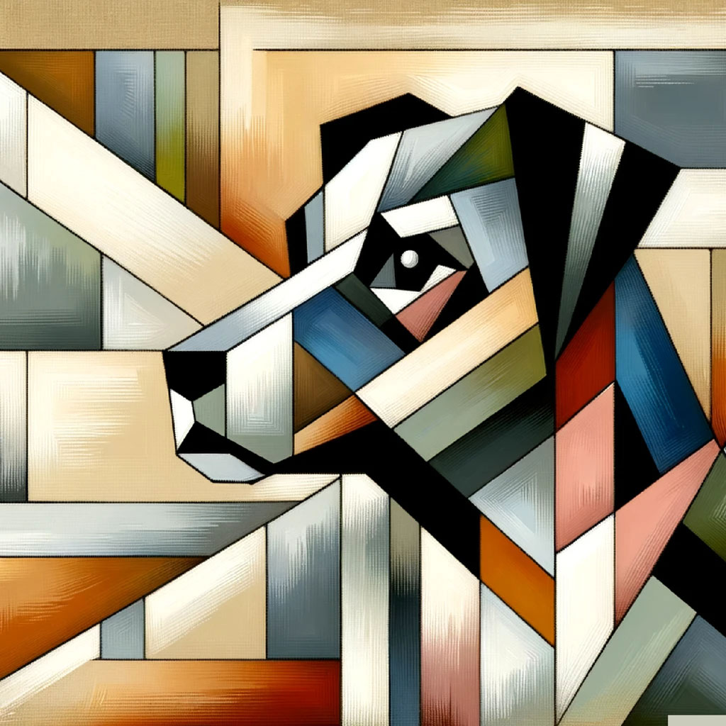 Abstract dog portrait with geometric shapes and vibrant colors