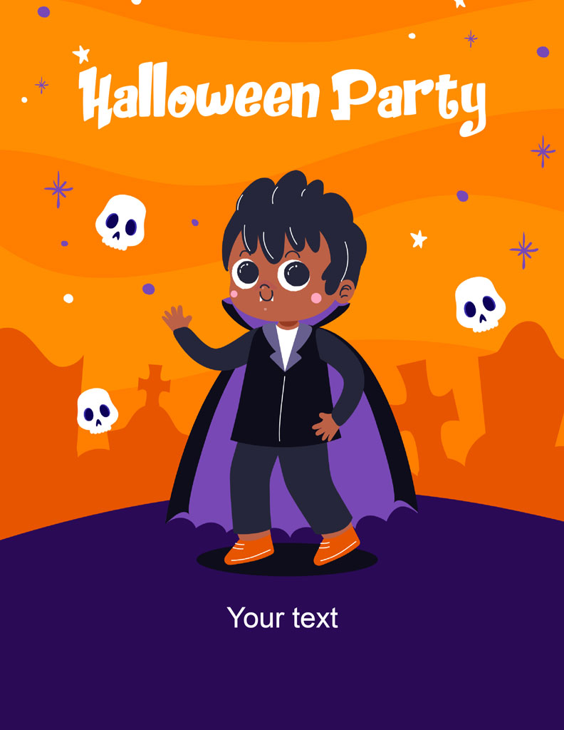 Cartoon boy dressed as a vampire for Halloween party
