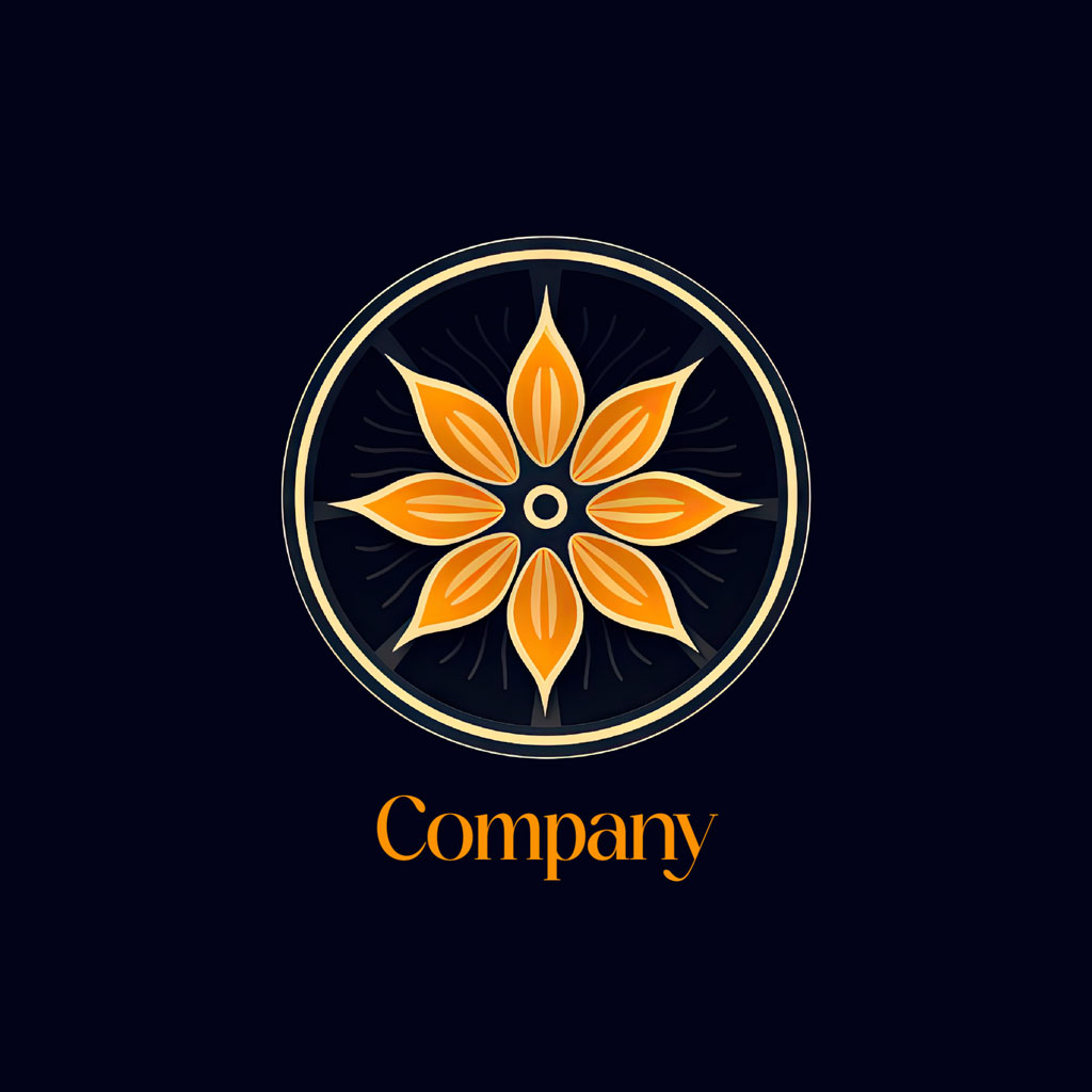 Company logo with orange flower design