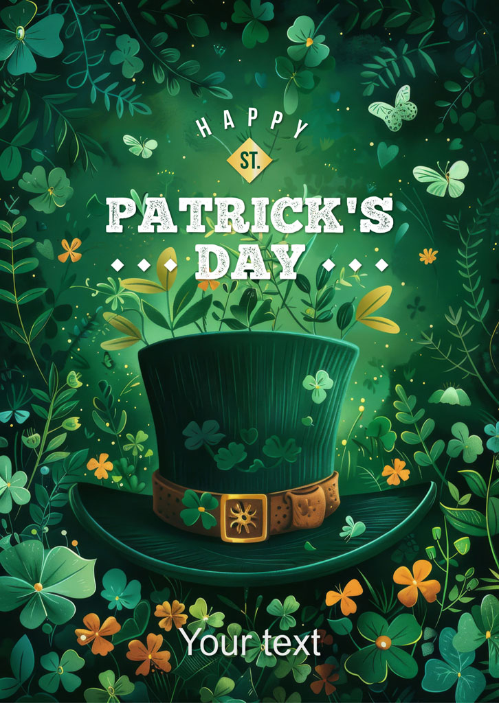 St. Patrick's Day illustration with a green hat and shamrocks