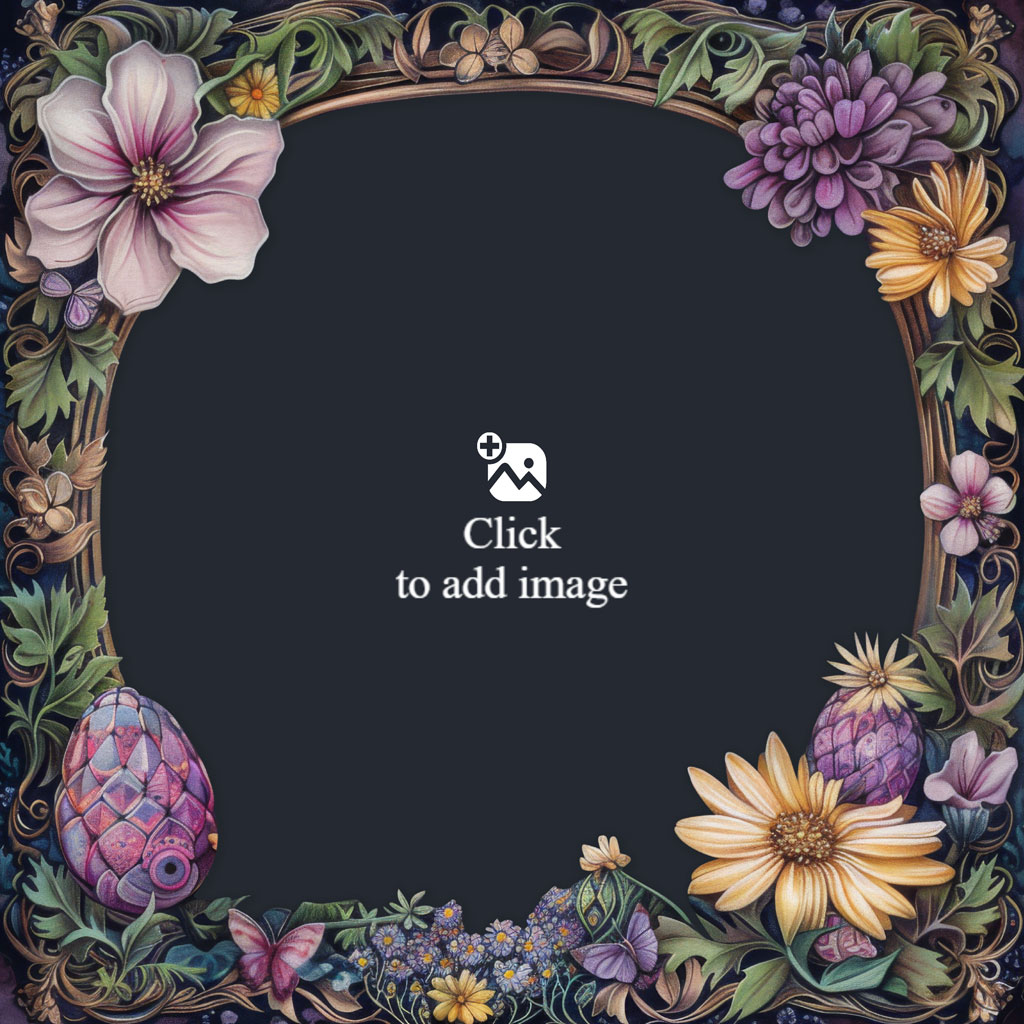 A decorative floral frame with a black center