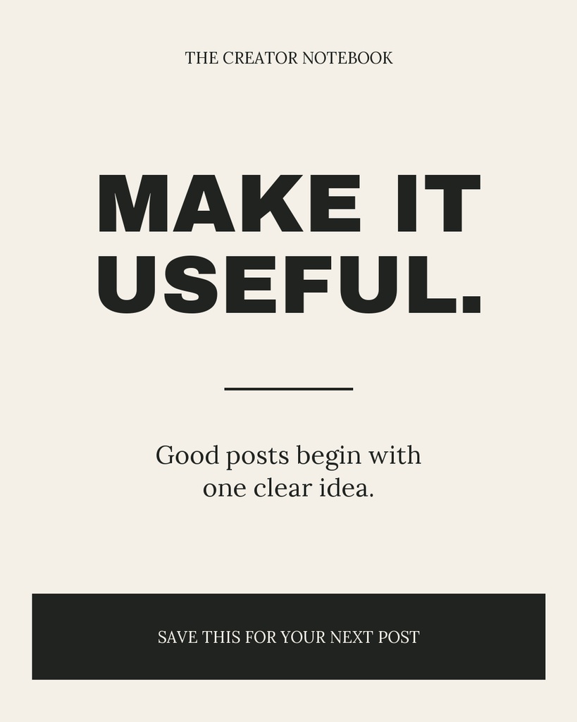 Portrait Instagram-style post with bold text reading Make It Useful on a cream background.