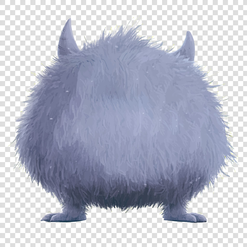 A digital illustration of a furry monster with horns and a fluffy body.