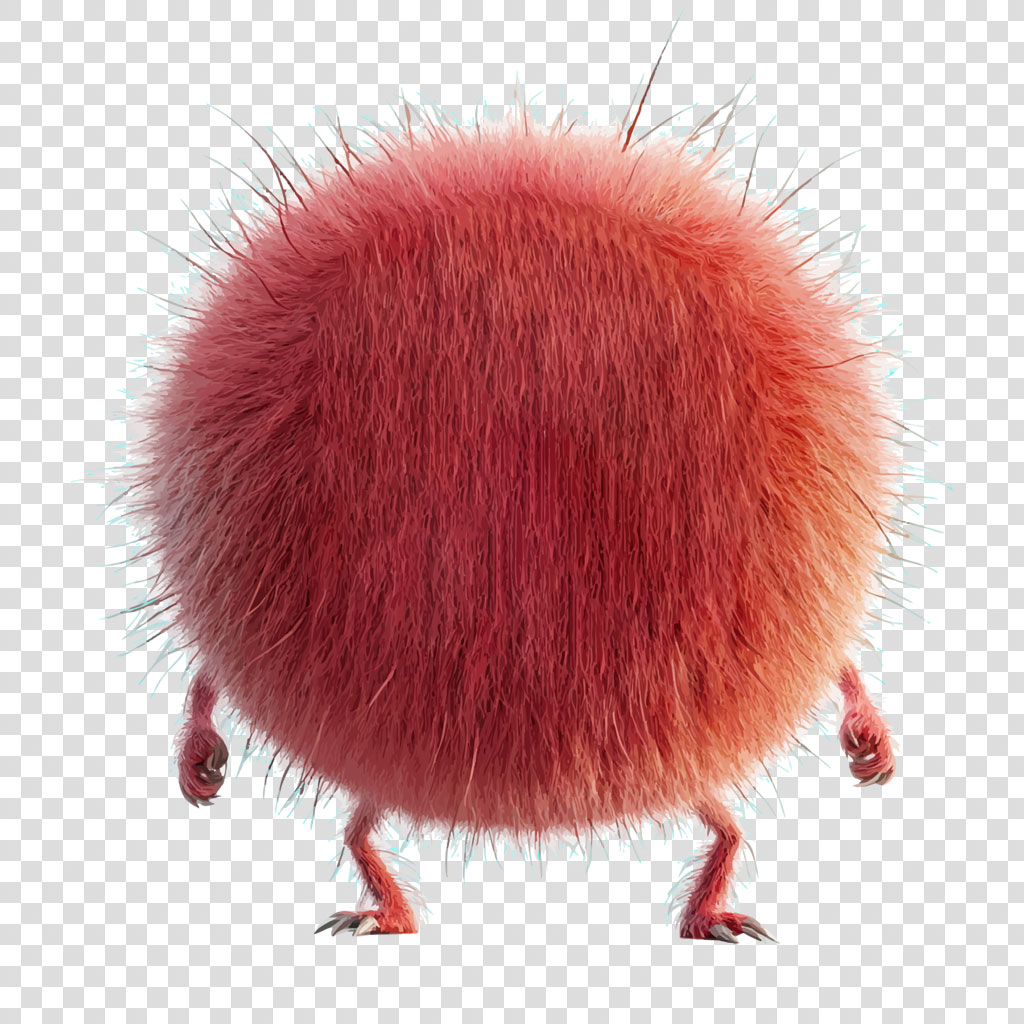 A red, fuzzy creature with four legs and sharp claws