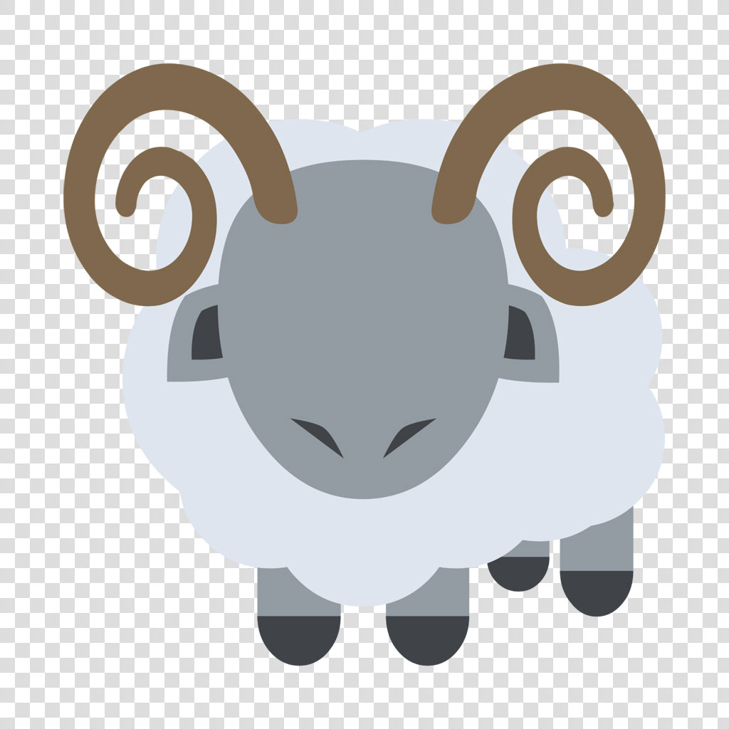 Gray ram with curved horns illustration