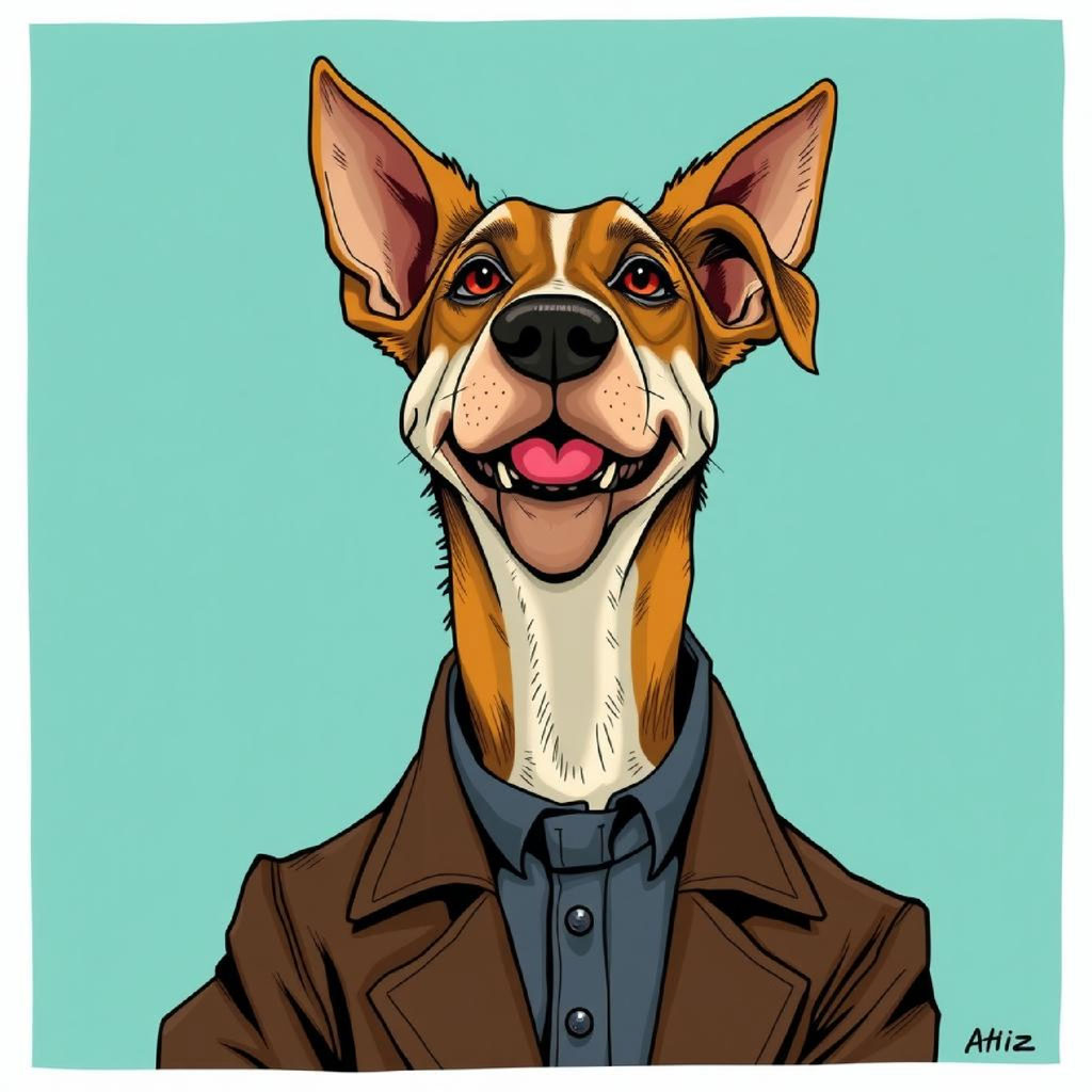 A cartoon man with brown hair and beard holding a cup