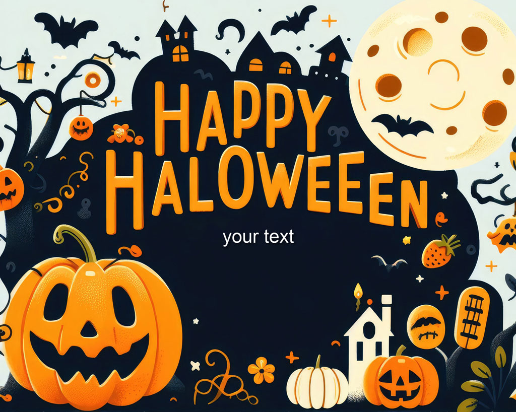 Halloween template with orange pumpkins and bats