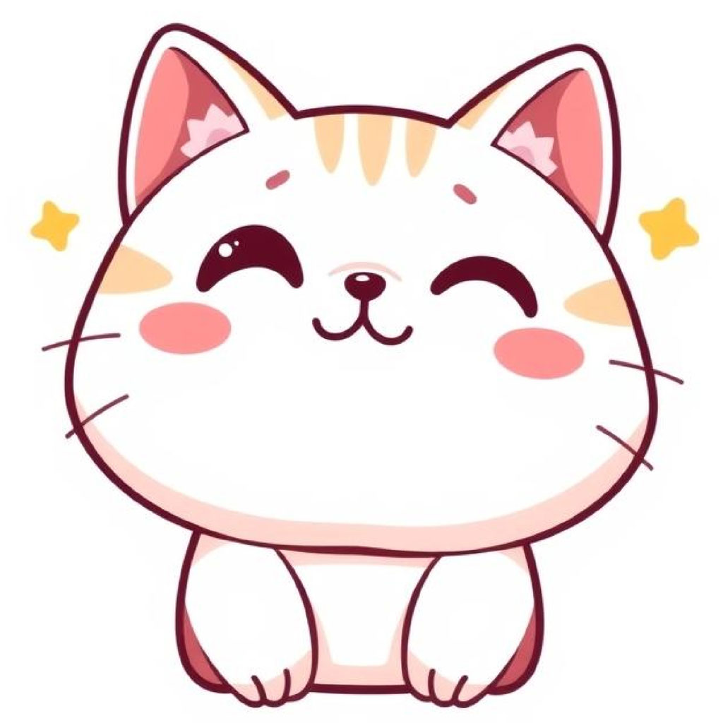 Illustration of a smiling cartoon cat with stars
