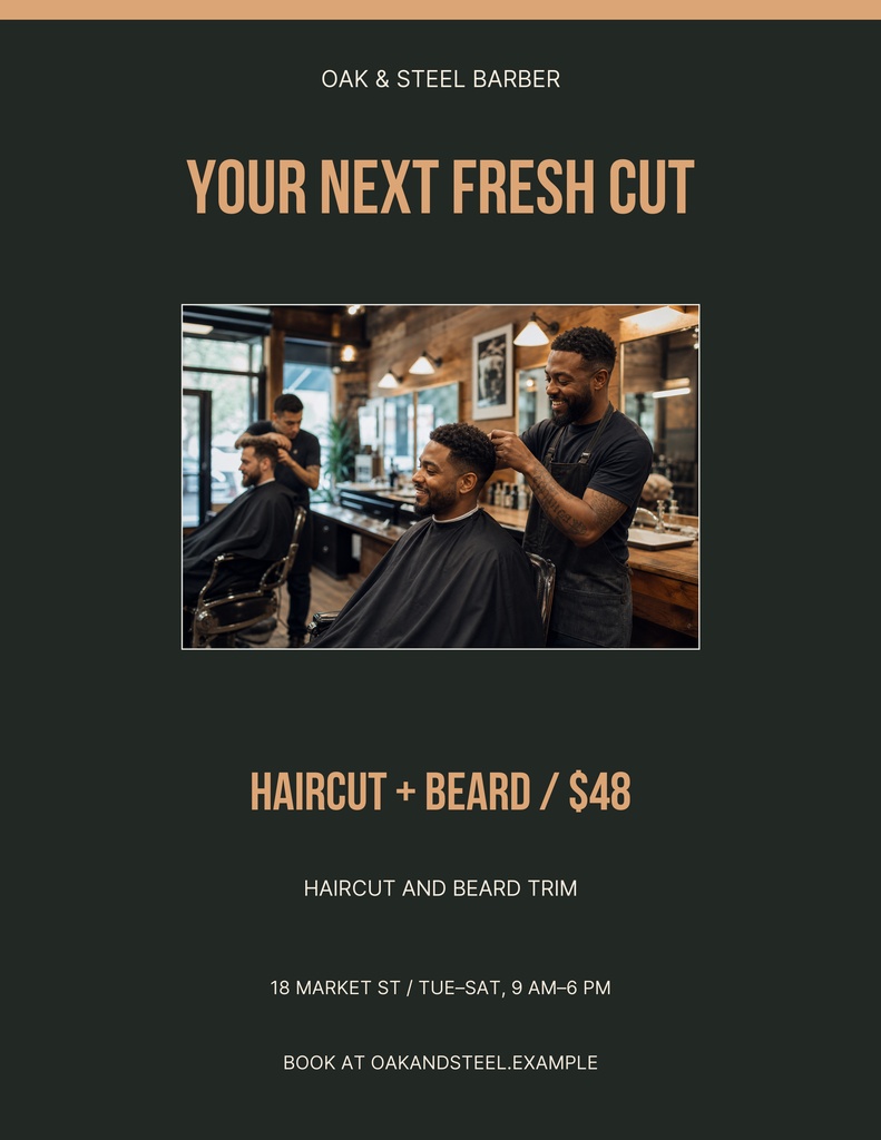 Preview for Oak And Steel Barber Letter Flyer Template