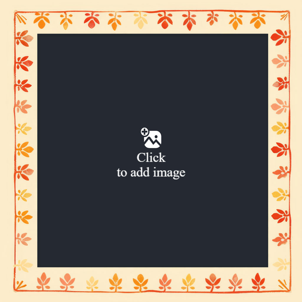 A square frame with a black center, surrounded by a border of autumn leaves.