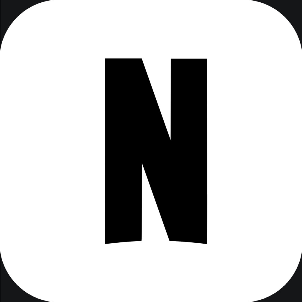 Large black letter N on a white rounded square background