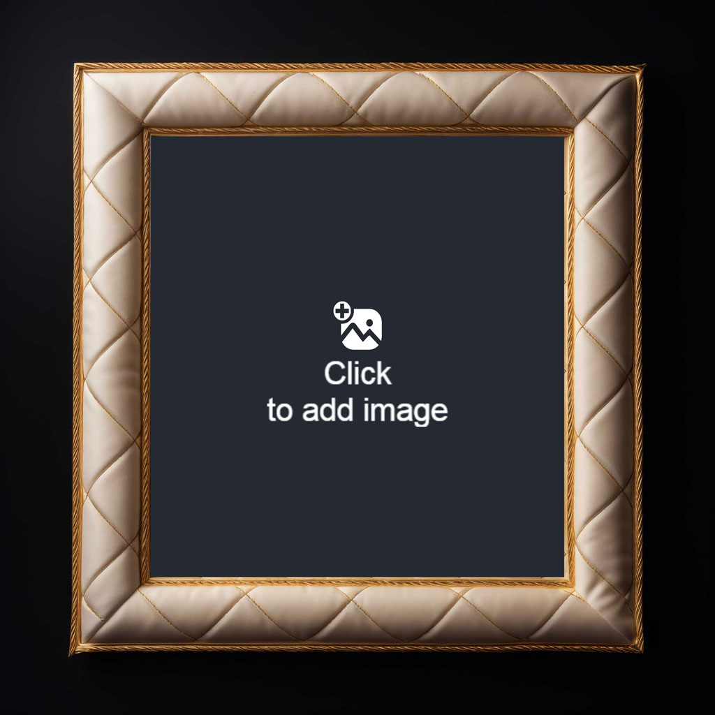A quilted frame with gold trim on a black background.