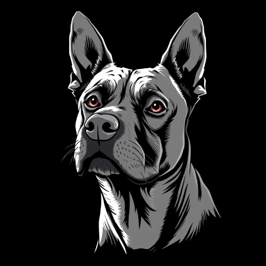 Grayscale illustration of a man with a serious expression